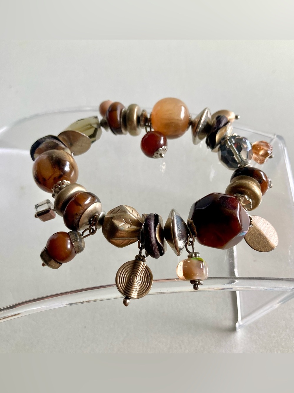 Multi-Strand Brown Bead Necklace Set with Earrings and Bracelet - Picture 2 of 8